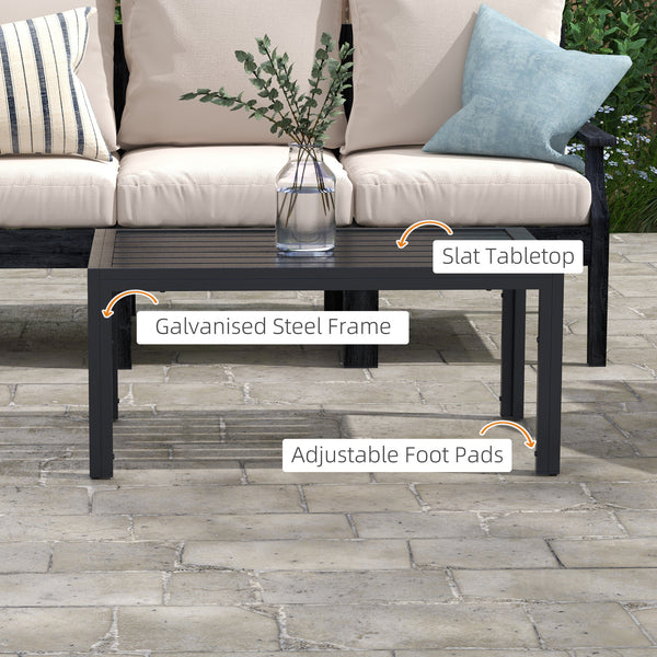Garden Coffee Table, Rectangular Patio Side Table with Steel Frame and Slat Tabletop for Outdoor, Balcony, 101.5 x 61cm, Black