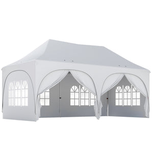 3 x 6m Pop Up Gazebo with Sides, 6 Sandbags, Peak Top Height Adjustable Outdoor Garden Party Tent Marquee Wedding Awning Canopy Instant Event Shelter with Carry Bag, Windows, Light Grey/White
