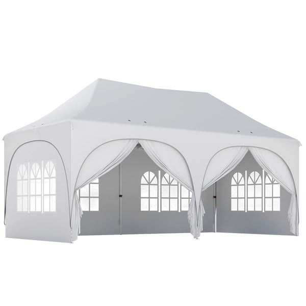 3 x 6m Pop Up Gazebo with Sides, 6 Sandbags, Peak Top Height Adjustable Outdoor Garden Party Tent Marquee Wedding Awning Canopy Instant Event Shelter with Carry Bag, Windows, Light Grey/White