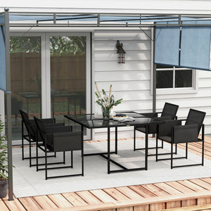 5 Piece Garden Dining Set, 4 Seater Outdoor Table and Chairs with Texteline Seat, Space Saving Cube Set with Foldable Backrest, Tempered Glass Table Top, for Patio, Black