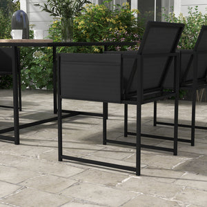 5 Piece Garden Dining Set, 4 Seater Outdoor Table and Chairs with Texteline Seat, Space Saving Cube Set with Foldable Backrest, Tempered Glass Table Top, for Patio, Black