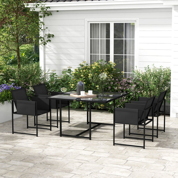 5 Piece Garden Dining Set, 4 Seater Outdoor Table and Chairs with Texteline Seat, Space Saving Cube Set with Foldable Backrest, Tempered Glass Table Top, for Patio, Black