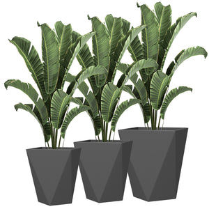 Outsunny Set of 3 Tall Planters, 18", 15.25", 11.75", MgO Indoor Outdoor Planters with Drainage Holes, Stackable Flower Pots for Garden, Patio, Balcony, Front Door, Gray