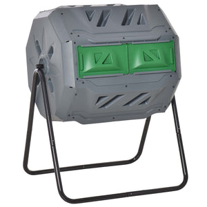 Outsunny Tumbling Compost Bin Outdoor 360° Dual Chamber Rotating Composter 43 Gallon, Light Gray