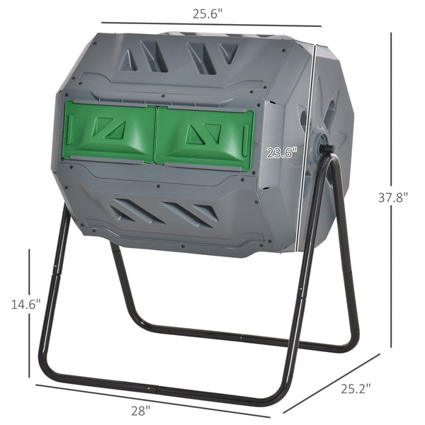 Outsunny Tumbling Compost Bin Outdoor 360° Dual Chamber Rotating Composter 43 Gallon, Light Gray