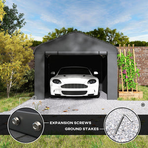 10' x 15' Heavy Duty Metal Carport, Waterproof Garage Car Canopy Shelter with Galvanized Metal Roof and Removable Sidewalls for Cars, Boats, Tractors, Dark Gray