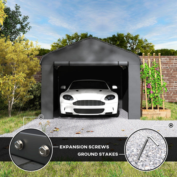 10' x 15' Heavy Duty Metal Carport, Waterproof Garage Car Canopy Shelter with Galvanized Metal Roof and Removable Sidewalls for Cars, Boats, Tractors, Dark Gray