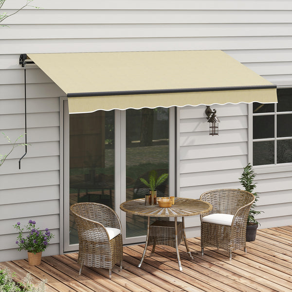 Outsunny 10' x 8' Retractable Awning, Patio Awning Sunshade Shelter with Manual Crank Handle, 280gsm UV Resistant Fabric and Aluminum Frame for Deck, Balcony, Yard, Beige