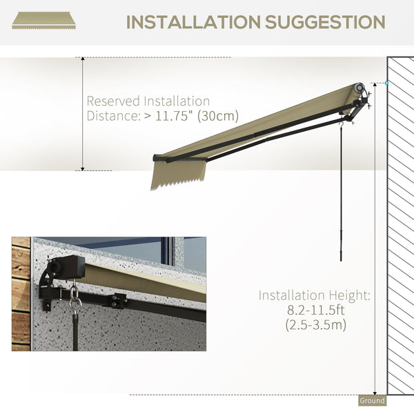 Outsunny 10' x 8' Retractable Awning, Patio Awning Sunshade Shelter with Manual Crank Handle, 280gsm UV Resistant Fabric and Aluminum Frame for Deck, Balcony, Yard, Beige