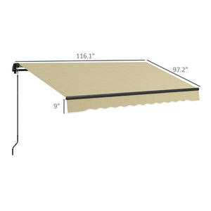 Outsunny 10' x 8' Retractable Awning, Patio Awning Sunshade Shelter with Manual Crank Handle, 280gsm UV Resistant Fabric and Aluminum Frame for Deck, Balcony, Yard, Beige