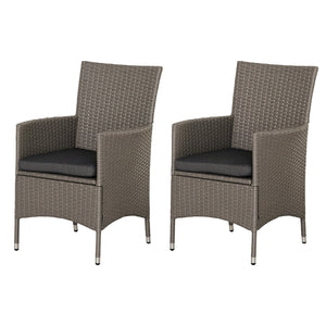 2 Pieces Outdoor PE Rattan Dining Chairs Set with Cushion, Garden Armchair with Armrests, High Backrest, Metal Frame Patio Wicker Furniture, Grey