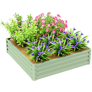 4' x 4' x 1' Raised Garden Bed Galvanized Steel Planter Box for Vegetables, Flowers, Herbs, Light Green