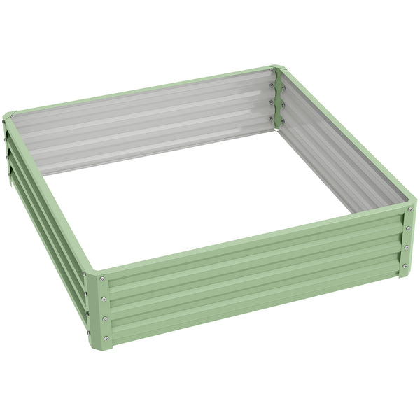 4' x 4' x 1' Raised Garden Bed Galvanized Steel Planter Box for Vegetables, Flowers, Herbs, Light Green