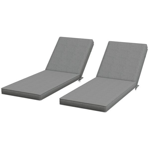 Chaise Lounge Cushions Outdoor Set of 2, Fade Resistant, 72 x 21 x 3 In Sun Lounger Replacement Cushions, Patio Lounge Chair Pads with Removable Cover for Pool, Beach, Deck, Lawn, Gray