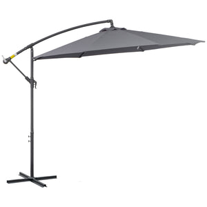 10ft Offset Patio Umbrella with Base, Garden Hanging Parasol with Crank, Banana Cantilever Umbrella Sun Shade, Grey