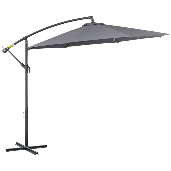 10ft Offset Patio Umbrella with Base, Garden Hanging Parasol with Crank, Banana Cantilever Umbrella Sun Shade, Grey