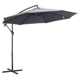 10ft Offset Patio Umbrella with Base, Garden Hanging Parasol with Crank, Banana Cantilever Umbrella Sun Shade, Grey