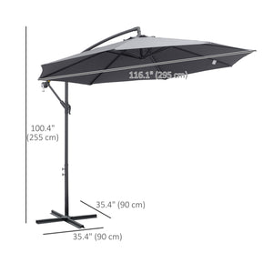 10ft Offset Patio Umbrella with Base, Garden Hanging Parasol with Crank, Banana Cantilever Umbrella Sun Shade, Grey