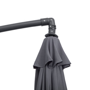 10ft Offset Patio Umbrella with Base, Garden Hanging Parasol with Crank, Banana Cantilever Umbrella Sun Shade, Grey