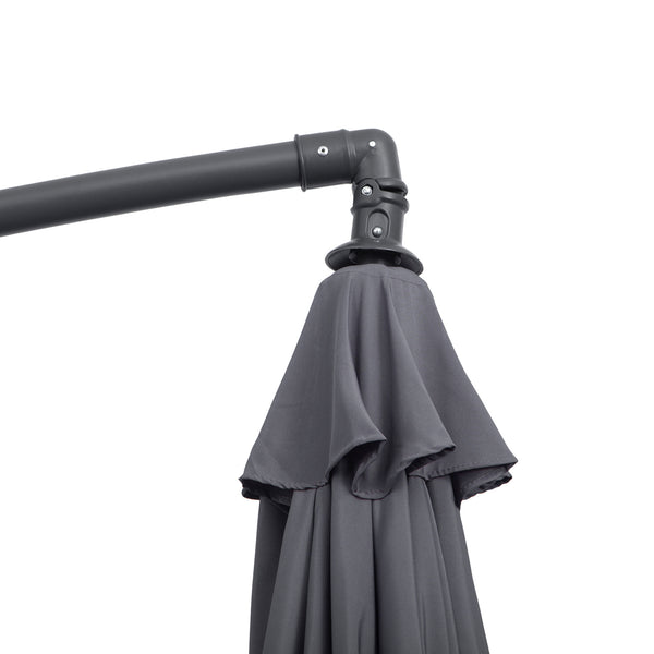 10ft Offset Patio Umbrella with Base, Garden Hanging Parasol with Crank, Banana Cantilever Umbrella Sun Shade, Grey