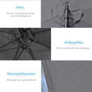 10ft Offset Patio Umbrella with Base, Garden Hanging Parasol with Crank, Banana Cantilever Umbrella Sun Shade, Grey