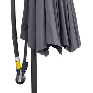 10ft Offset Patio Umbrella with Base, Garden Hanging Parasol with Crank, Banana Cantilever Umbrella Sun Shade, Grey
