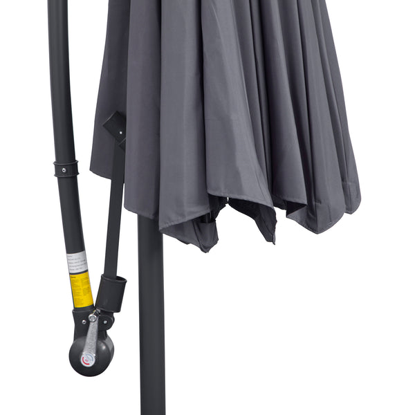 10ft Offset Patio Umbrella with Base, Garden Hanging Parasol with Crank, Banana Cantilever Umbrella Sun Shade, Grey