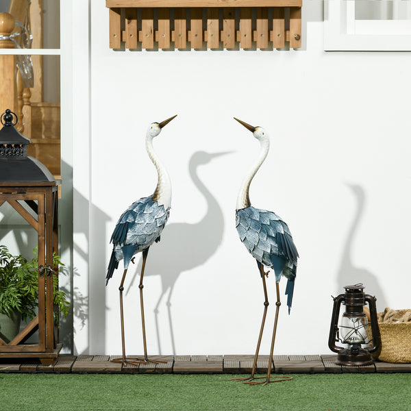 Outsunny Crane Garden Statues, 28.5" & 29" Standing Bird Sculptures, Metal Yard Art Decor for Lawn Patio Backyard Landscape Decoration, Set of 2