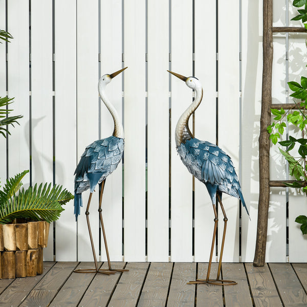 Outsunny Crane Garden Statues, 28.5" & 29" Standing Bird Sculptures, Metal Yard Art Decor for Lawn Patio Backyard Landscape Decoration, Set of 2