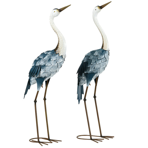 Outsunny Crane Garden Statues, 28.5" & 29" Standing Bird Sculptures, Metal Yard Art Decor for Lawn Patio Backyard Landscape Decoration, Set of 2