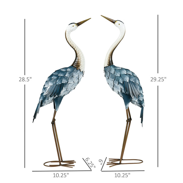 Outsunny Crane Garden Statues, 28.5" & 29" Standing Bird Sculptures, Metal Yard Art Decor for Lawn Patio Backyard Landscape Decoration, Set of 2