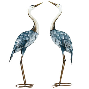 Outsunny Crane Garden Statues, 28.5" & 29" Standing Bird Sculptures, Metal Yard Art Decor for Lawn Patio Backyard Landscape Decoration, Set of 2