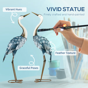 Outsunny Crane Garden Statues, 28.5" & 29" Standing Bird Sculptures, Metal Yard Art Decor for Lawn Patio Backyard Landscape Decoration, Set of 2