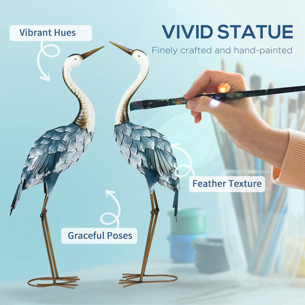 Outsunny Crane Garden Statues, 28.5" & 29" Standing Bird Sculptures, Metal Yard Art Decor for Lawn Patio Backyard Landscape Decoration, Set of 2