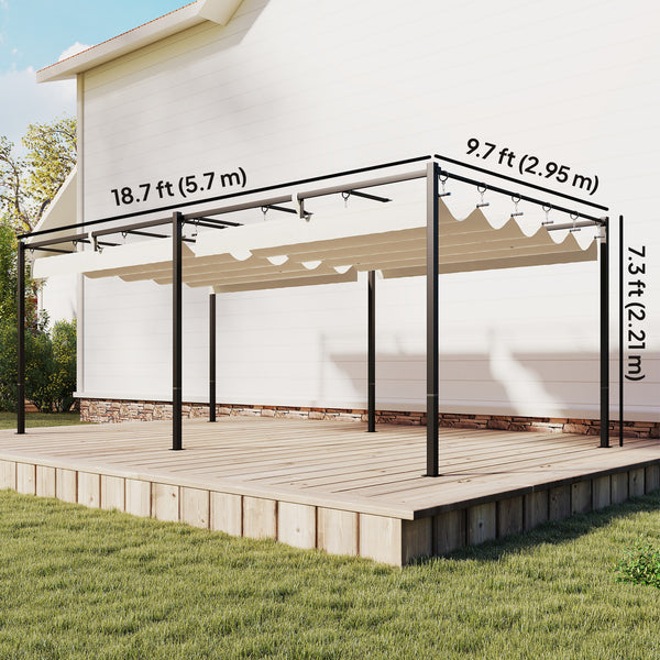19' x 10' Pergola with Retractable Canopy, Patio Pergola with Sun Shade Shelter, UV50+ and Water-Repellent for Patio, Garden, Cream White
