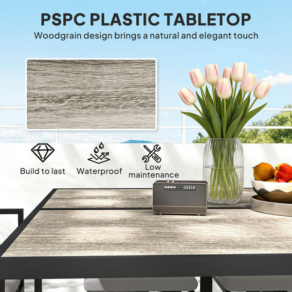 9 Piece Garden Dining Set, Cube Outdoor Garden Furniture Set with Cushions, 8 Seater Garden Table and Chairs with 4 Stools, Square Plastic Top Table, Side Pockets for Conservatory, Dark Grey