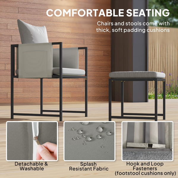 9 Piece Garden Dining Set, Cube Outdoor Garden Furniture Set with Cushions, 8 Seater Garden Table and Chairs with 4 Stools, Square Plastic Top Table, Side Pockets for Conservatory, Dark Grey