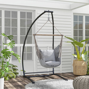 Hammock Chair Stand, C Shape Hanging Heavy Duty Metal Frame Hammock Stand for Hanging Hammock Porch Swing Chair, 330 LBS Capacity for Indoor & Outdoor Use, Black