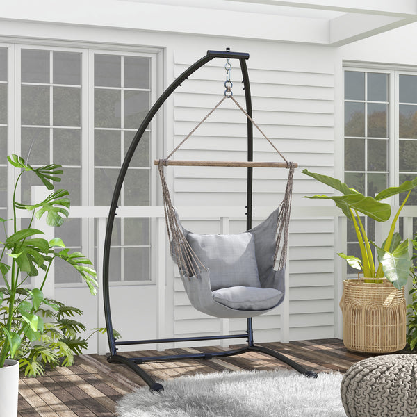 Hammock Chair Stand, C Shape Hanging Heavy Duty Metal Frame Hammock Stand for Hanging Hammock Porch Swing Chair, 330 LBS Capacity for Indoor & Outdoor Use, Black