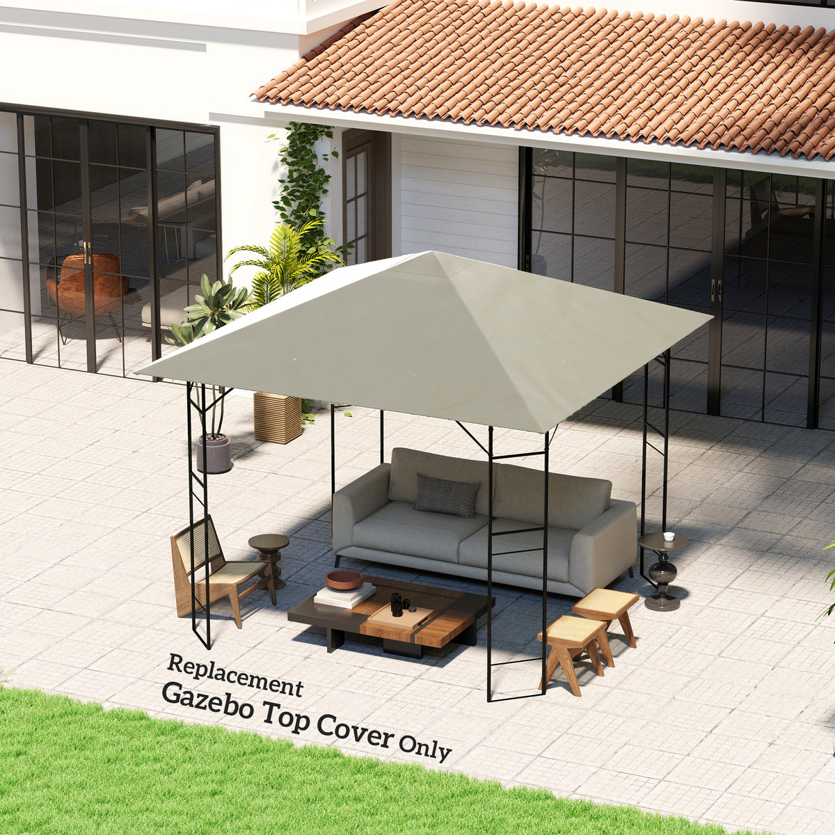 Outsunny 3 x 3m Gazebo Replacement Cover with Drain Holes, Grey