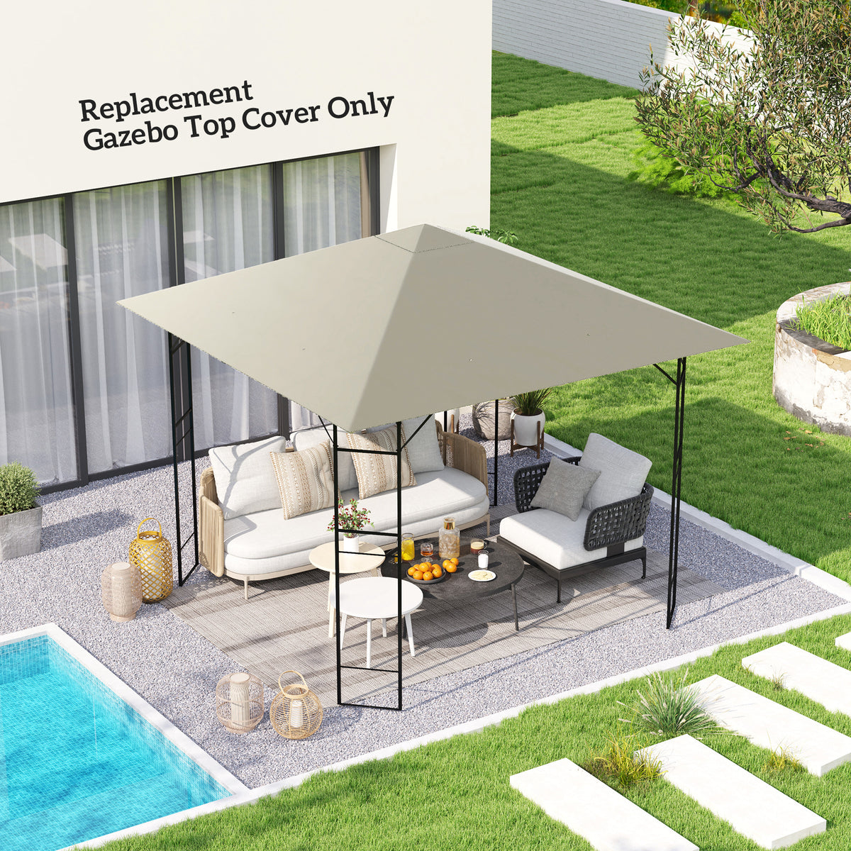Outsunny 3 x 3m Gazebo Replacement Cover with Drain Holes, Grey
