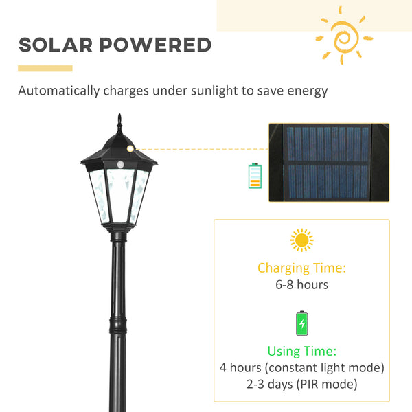 Outsunny 94.5" Solar Lamp Post Light, Dusk to Dawn Vintage Style Street Light, Aluminum Solar Powdered Lamp, PIR Motion Sensor for Garden, Lawn, Pathway, Driveway, Black