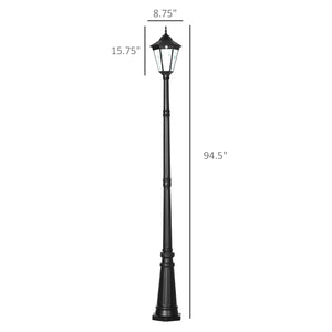 Outsunny 94.5" Solar Lamp Post Light, Dusk to Dawn Vintage Style Street Light, Aluminum Solar Powdered Lamp, PIR Motion Sensor for Garden, Lawn, Pathway, Driveway, Black