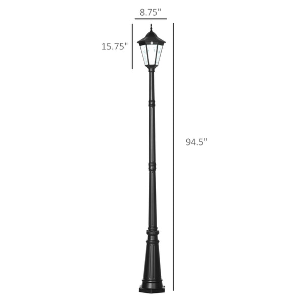 Outsunny 94.5" Solar Lamp Post Light, Dusk to Dawn Vintage Style Street Light, Aluminum Solar Powdered Lamp, PIR Motion Sensor for Garden, Lawn, Pathway, Driveway, Black