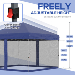 Outsunny 10' x 10' Pop Up Canopy Tent, Tents for Parties with Wheeled Carry Bag, Screen House Room, Height Adjustable Portable Gazebo, for Outdoor, Garden, Patio, Blue