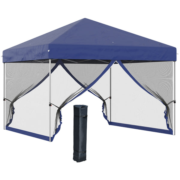 Outsunny 10' x 10' Pop Up Canopy Tent, Tents for Parties with Wheeled Carry Bag, Screen House Room, Height Adjustable Portable Gazebo, for Outdoor, Garden, Patio, Blue