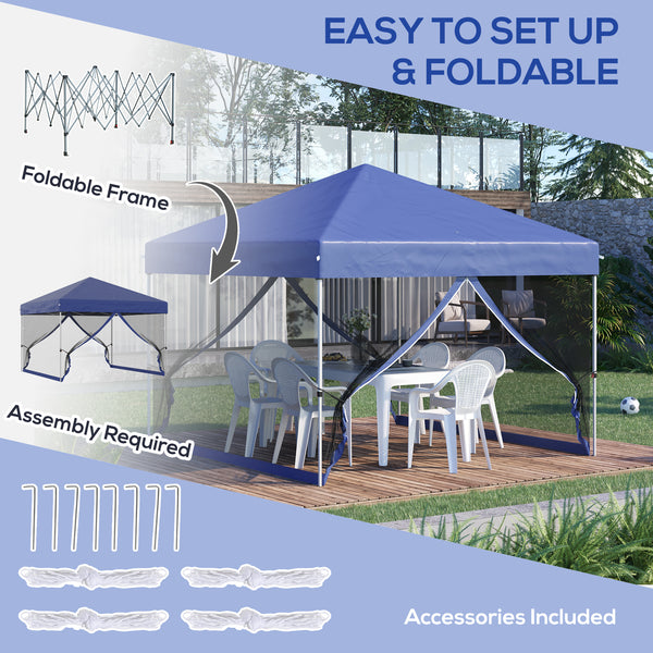 Outsunny 10' x 10' Pop Up Canopy Tent, Tents for Parties with Wheeled Carry Bag, Screen House Room, Height Adjustable Portable Gazebo, for Outdoor, Garden, Patio, Blue