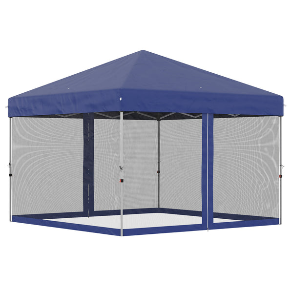 Outsunny 10' x 10' Pop Up Canopy Tent, Tents for Parties with Wheeled Carry Bag, Screen House Room, Height Adjustable Portable Gazebo, for Outdoor, Garden, Patio, Blue