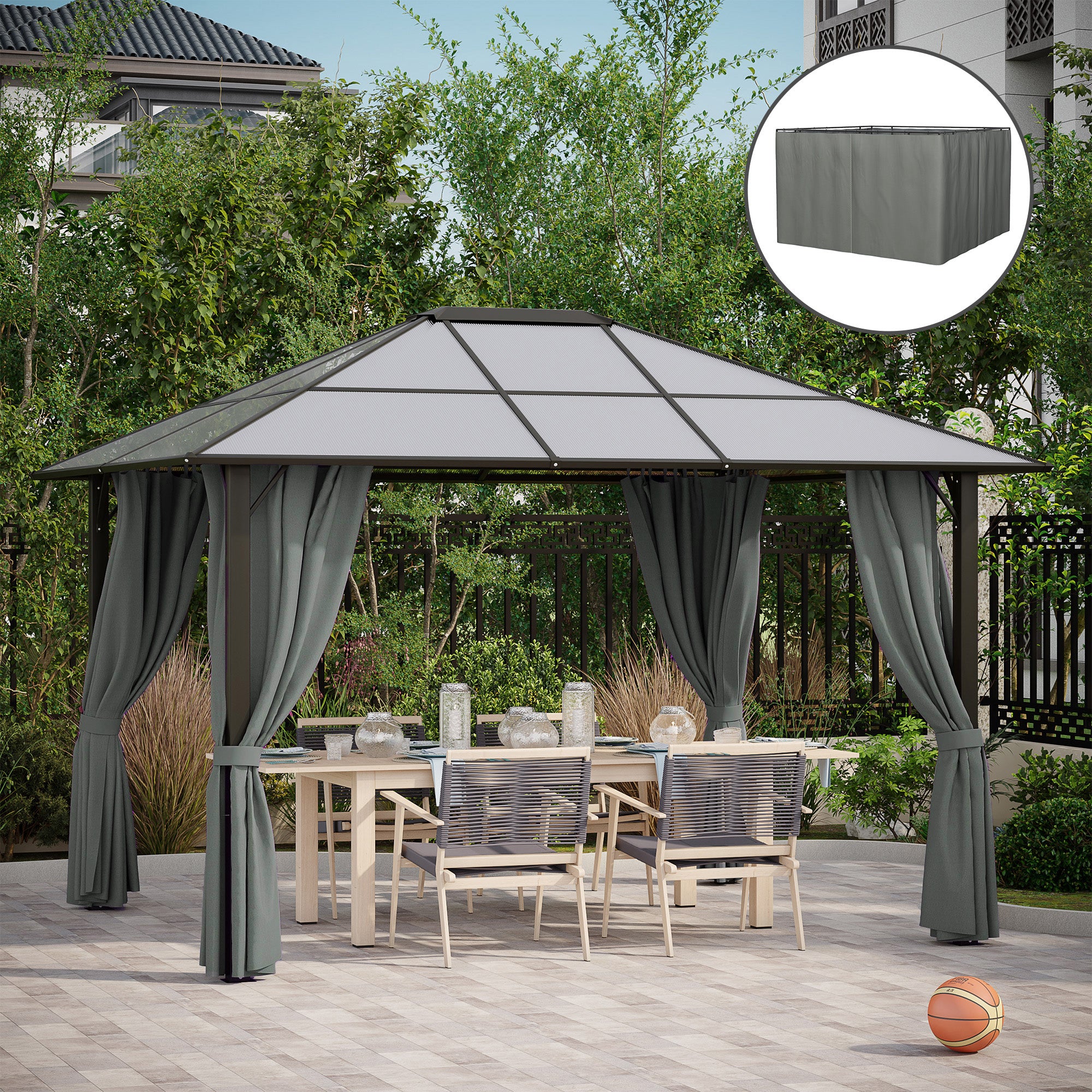 Outsunny 10' x 12' Gazebo Sidewall Set with Hooks & C-Rings, Gray