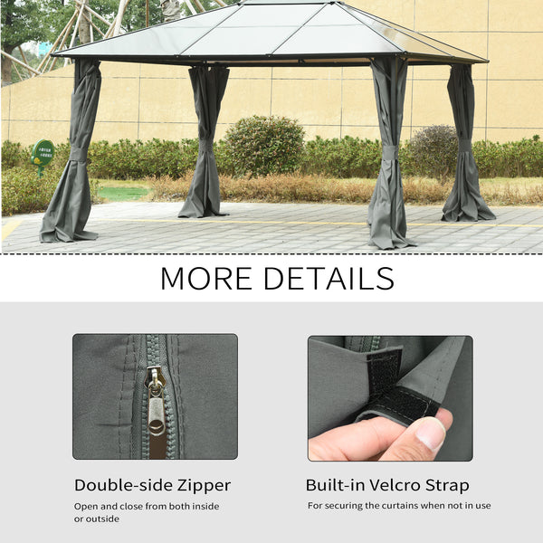 Outsunny 10' x 12' Universal Gazebo Sidewall Set with Panels, Hooks and C-Rings Included for Pergolas and Cabanas, Gray